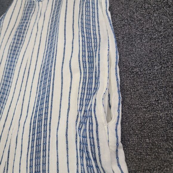 EN CREME Womens Medium Relaxed Cropped Striped Jumpsuit Romper V Neck Pockets - Picture 6 of 16